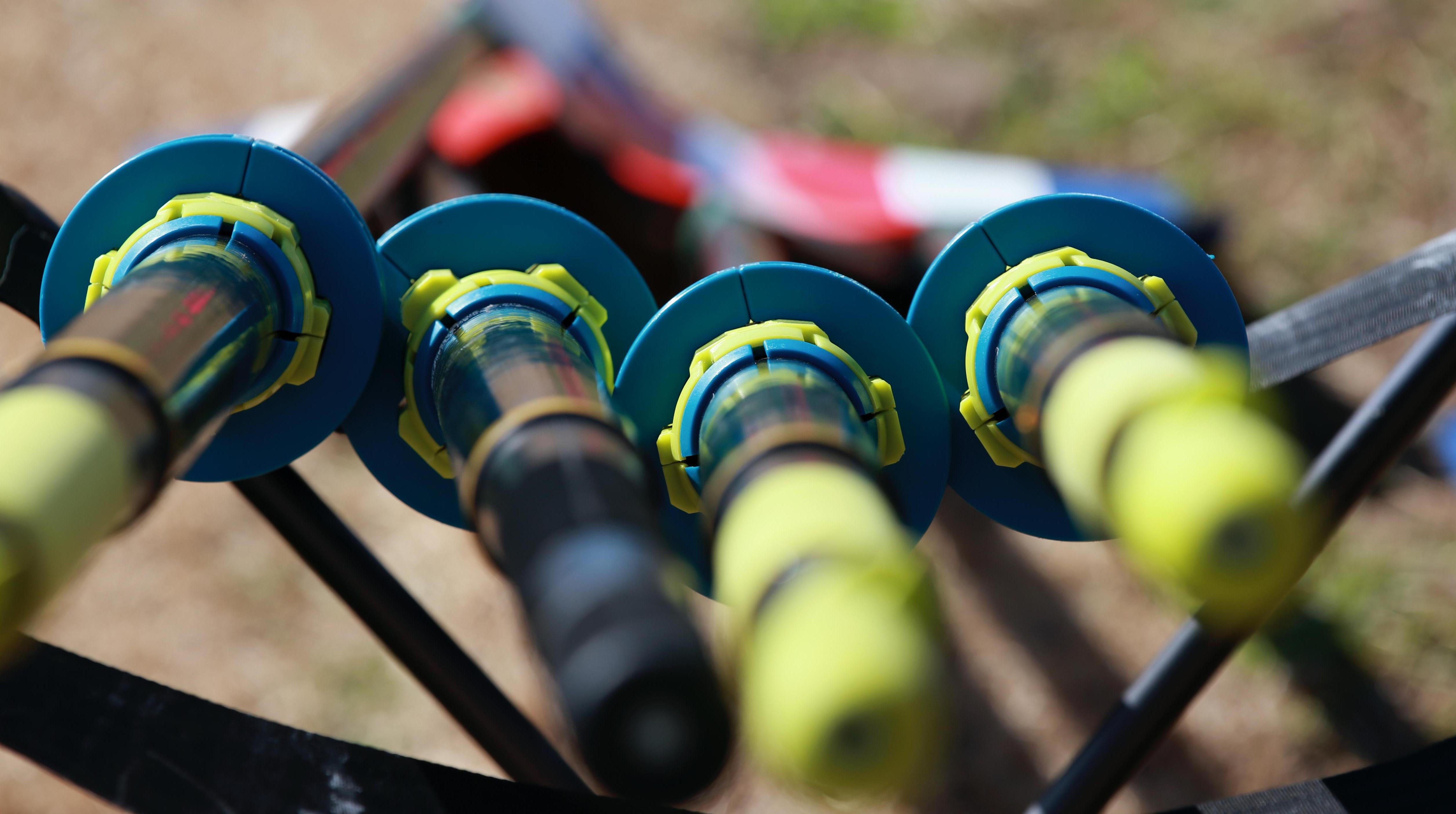 Close up of the hand-grip on an ore, for rowers.